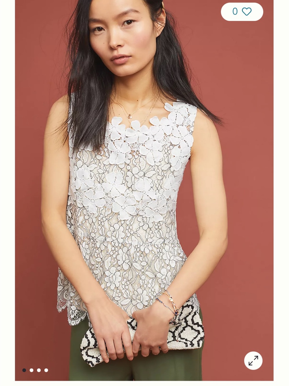 Anthropologie Blue Tassel Evaline White Floral Lace Sleeveless Top New S Boho